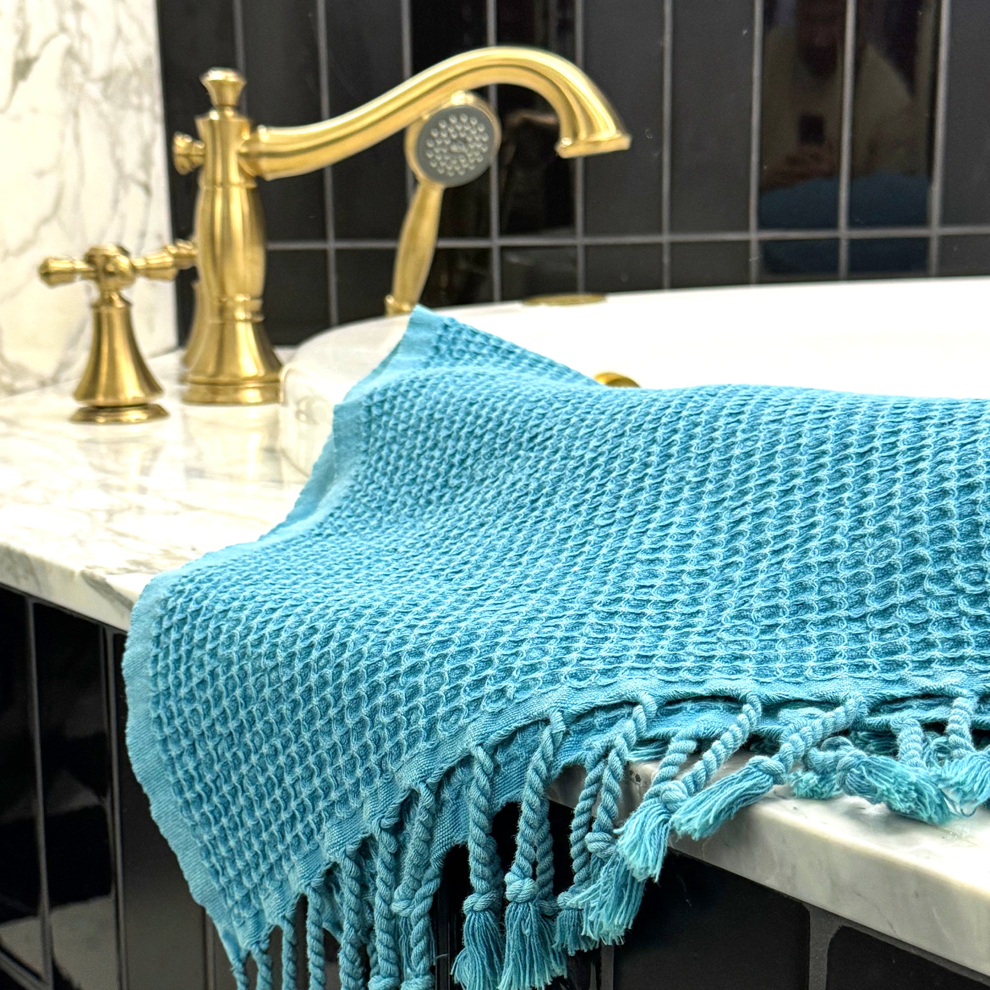 Glacier Blue Waffle Knit Towel